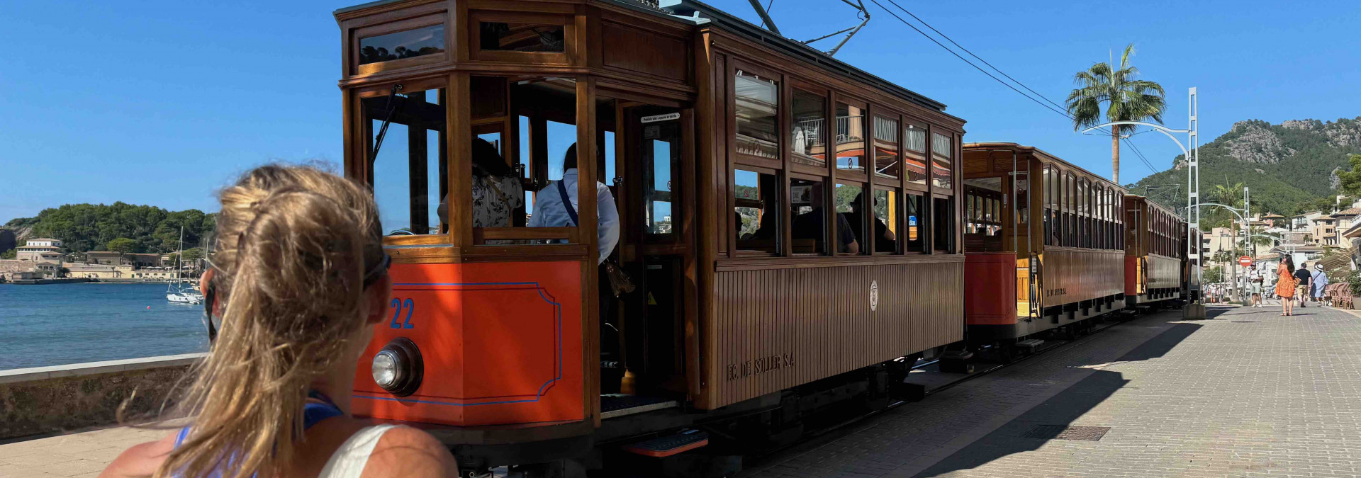 Catching the historic tram from Port de Soller to Soller. A fabulous start to our hiking day.&nbsp;