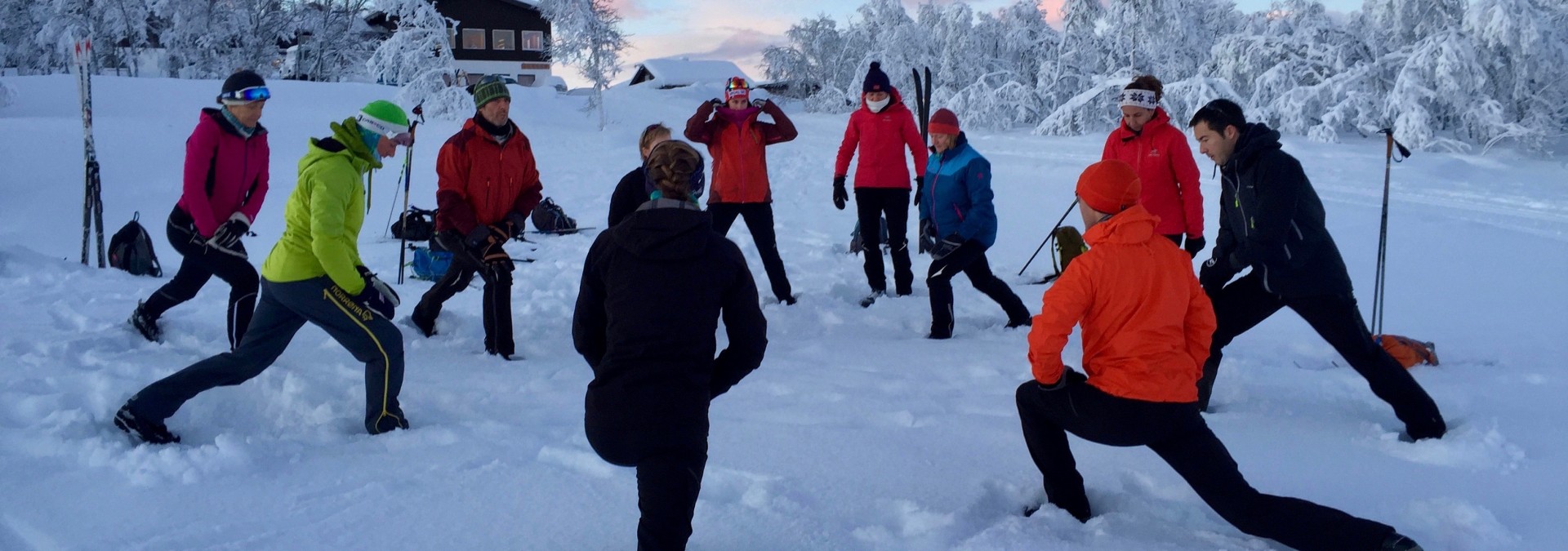 Morning warm up exercises to get those muscles moving. A vital part of preparing for your day on skis.&nbsp;
