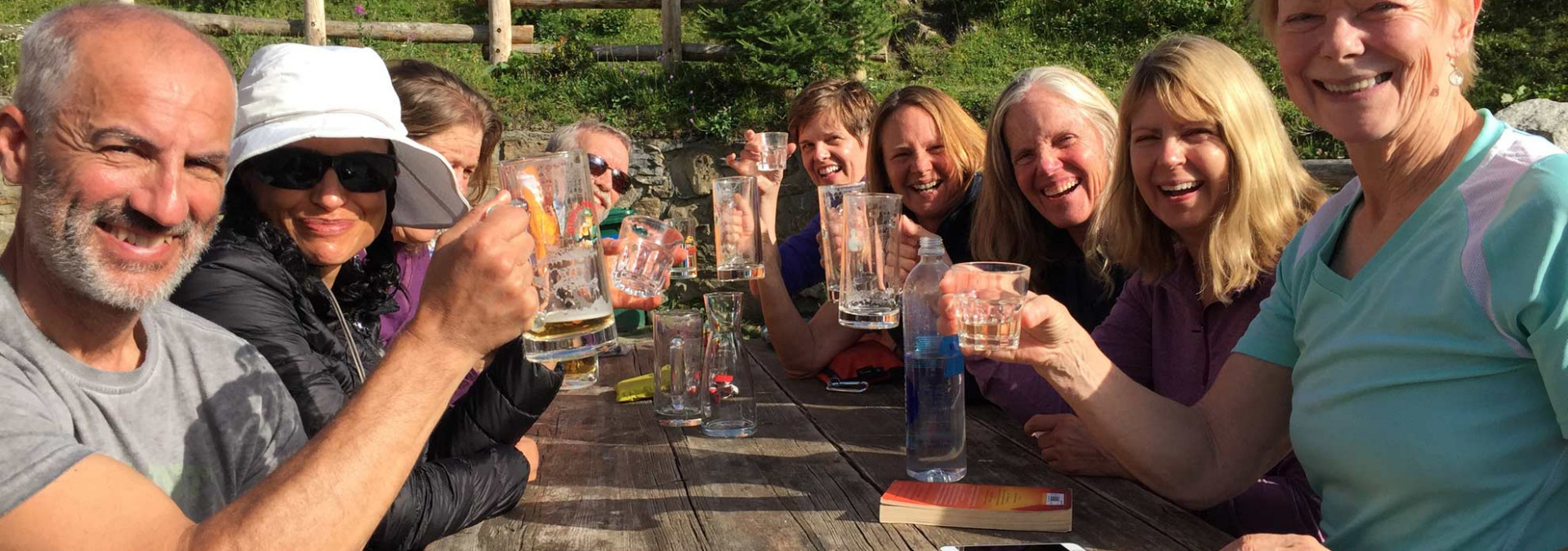 Classic Tour du Mont Blanc - toasting another quality mountain day at the excellent Bonatti refuge, Italy